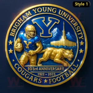 Brigham Young University Cougars Football 103rd Anniversary commemorative coin featuring a football player and cougar.