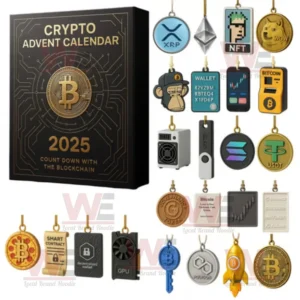 Full set of ornaments from Crypto Advent Calendar 2025 with black box!