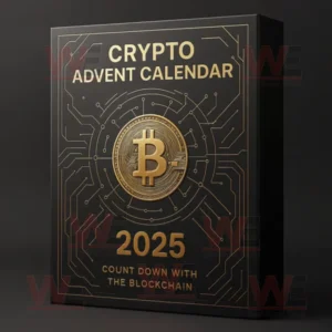 Black Crypto Advent Calendar 2025 box with golden Bitcoin symbol!
