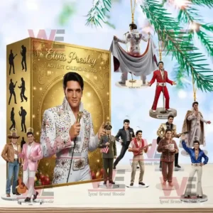 Elvis Presley Advent Calendar 2025 with mini figures in famous costumes displayed as ornaments.