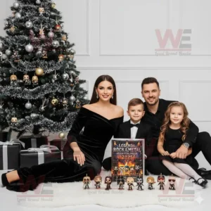 Family with Legends of Rock and Metal Advent Calendar beside Christmas tree!