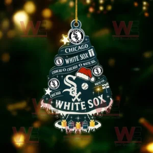 Christmas tree ornament featuring the Chicago White Sox logo and colors.