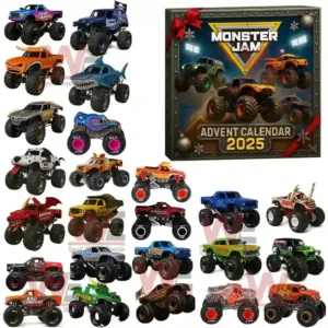 Monster Jam Advent Calendar 2025 with a complete set of colorful monster truck models.