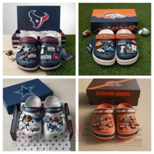 NFL Team Football Crocs Clogs 11 NFL Crocs for Texans Broncos Cowboys and Browns presented with team boxes and charms!