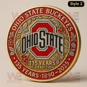 Ohio State Buckeyes 135th Annviersary Coin 1890-2025 3 Ohio State Buckeyes 135th anniversary coin with logo and floral design!