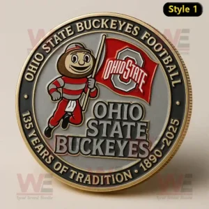 Ohio State Buckeyes 135th anniversary coin featuring team mascot and flag!