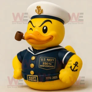 Yellow rubber duck in a U.S. Navy sailor uniform celebrating the 250th anniversary.
