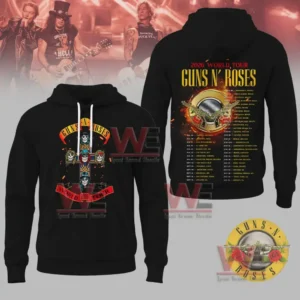 Black hoodie with skull cross front graphic and flaming emblem tour schedule on back.