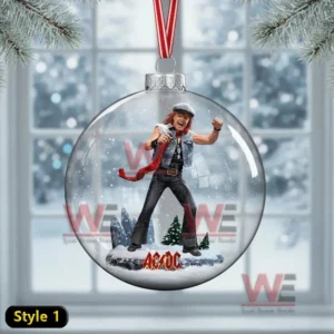 AC/DC Rock Band Christmas Ornament 8 A glass ornament contains a miniature singer figure set in a snowy scene with festive details!