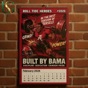 Alabama Crimson Tide 2026 Wall Calendar 6 Alabama Crimson Tide February 2026 calendar showing athlete lifting weights with power and focus!