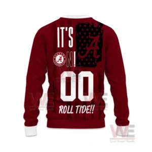 Alabama Crimson Tide Roll Tide Roll Christmas Sweater 9 Alt text: Back view of an Alabama Crimson Tide Christmas sweater featuring