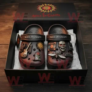 Alice In Chains Crocs Clogs with Charms 8 Alice In Chains Crocs with skull and rose charms inside branded open box!