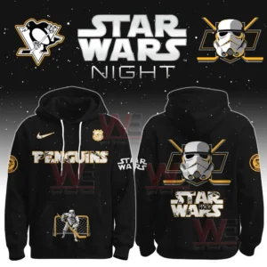 Black hoodie themed for Pittsburgh Penguins Star Wars Night merging hockey imagery with a Stormtrooper helmet graphic!