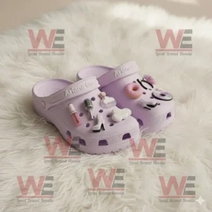Ariana Grande Crocs Clogs with Charms 9 Ariana Grande lavender Crocs with cute charms inside pastel pink box!