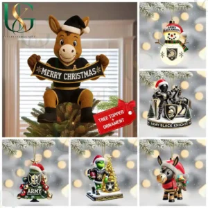 Army Black Knights Christmas Tree Topper With Ornament 13 Army Black Knights Christmas tree topper with various themed ornaments including knight and mascot figures!