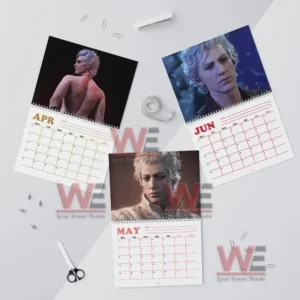 Astarion Baldur's Gate 3 2026 Calendar 7 Three calendar sheets featuring portraits of a silver haired fictional character with monthly calendars beneath each image!
