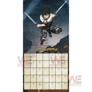 Attack on Titan 2026 Wall Calendar 9 A character flying forward with two blades above a January calendar page!