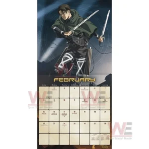 Attack on Titan 2026 Wall Calendar 10 A character holding two blades above a February calendar page!