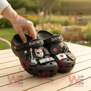 Babymetal Crocs Clogs with Charms 7 Black Babymetal Crocs with music and Japan themed charms inside open box!