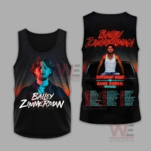 Bailey Zimmerman Diffirent Night Same Rodeo Tour 2026 Shirt 9 Bailey Zimmerman's neon graphic tank top with a list of