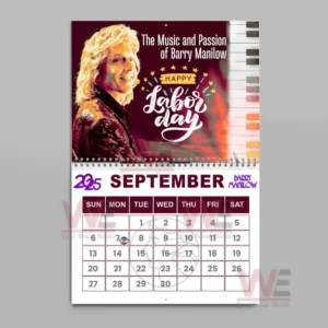 Barry Manilow 2026 calendar for October with Halloween decorations and Barry Manilow in a spooky setting.