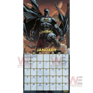 Batman 2026 Wall Calendar 8 A vertical artwork of the dark hero above a calendar grid for the first month!
