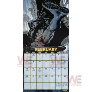 Batman 2026 Wall Calendar 9 A dynamic image of the dark hero performing a midair attack above a calendar grid for the second month!