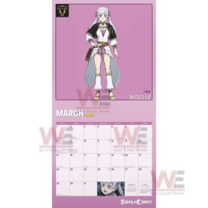 Animated character on a pink background above a March calendar grid!