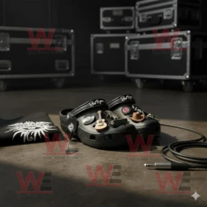 Bob Dylan Crocs Clogs With Charms 6 Bob Dylan Crocs on a dim stage floor surrounded by professional music equipment and lighting cables emphasizing a concert inspired scene!