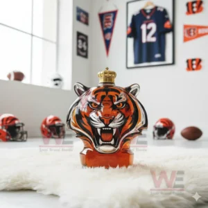 Cincinnati Bengals tiger head bottle displayed among football themed items in a bright room!