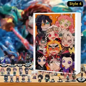 Demon Slayer Style 4 advent calendar with cartoon style character art and small figures displayed below the box.