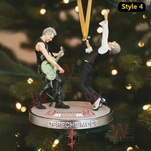 Depeche Mode Band Christmas Ornament 7 Dave Gahan figurine from Depeche Mode singing into a microphone, on a round ornament base labeled Style three!