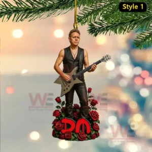 Depeche Mode Band Special Ornament 5 A performer ornament holding a guitar above a base of red roses with the letters DM in front!