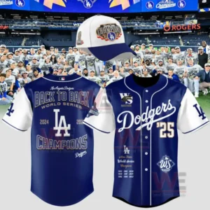 Dodgers apparel design showcasing the 2024 and 2025 World Series victories with bold LA branding and celebration graphics!