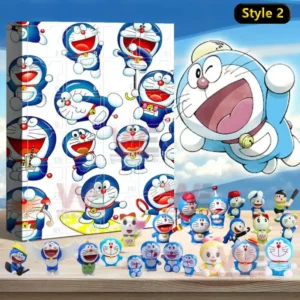 Doraemon advent calendar style two with a box full of Doraemon images and small collectible figures arranged in front!