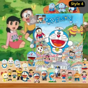 Doraemon advent calendar style four with Doraemon and friends mini figures and colorful festive background!```