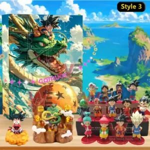 Dragon Ball 2025 Advent Calendar 8 Dragon Ball Style 3 advent calendar with Goku riding a dragon artwork and mini figures displayed in front.