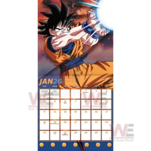 Dragon Ball Z 2026 Wall Calendar 9 Animated character performing an energy attack above a January calendar grid!