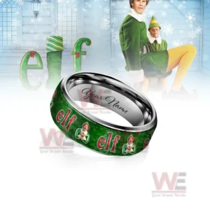 Elf Movie Silver Tungsten Rings 8 A close-up of a personalized silver tungsten ring from the movie
