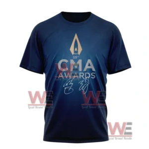 Front of the navy t-shirt with CMA logo and artist signatures.