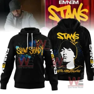 Two black hoodies with colorful paint effects stylized wording and a large portrait graphic are shown against a blended background!