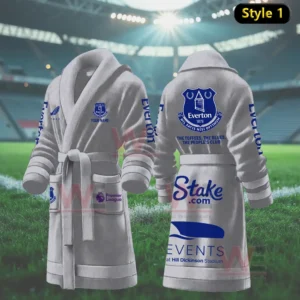 Gray Everton themed bathrobe displayed in a stadium environment!