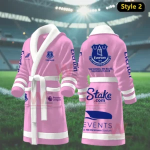 Pink Everton themed bathrobe presented inside a stadium setting!