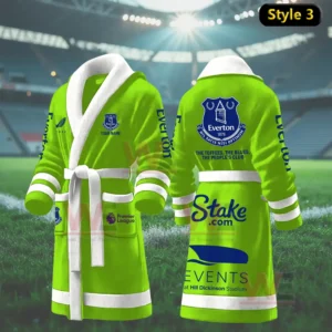 Green Everton themed bathrobe shown in a stadium!