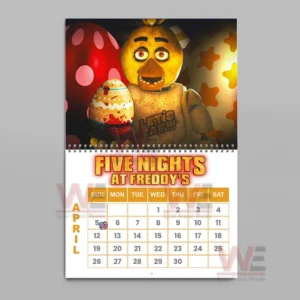Winter calendar page with glowing animatronic bear head and festive design.