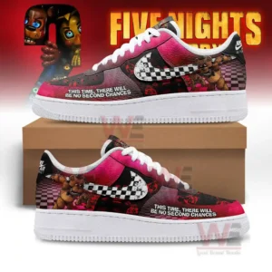 Shoes with a red and black theme displaying character graphics and checker details resting on a box!