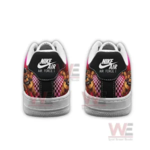 Five Nights At Freddy's Air Force 1 Shoes 5 A rear view of the shoes highlighting character art on the heels with white text on the black heel tabs!