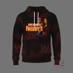 Front of dark hoodie with large number graphic and animated horror characters.