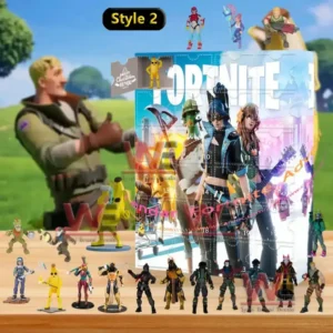 Fortnite Style 2 advent calendar with colorful artwork and detailed character figures displayed on a wooden table.