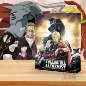 Fullmetal Alchemist advent calendar showing Edward and Alphonse Elric with anime background and warm lighting.